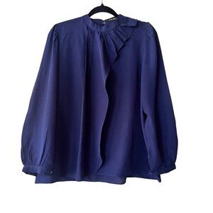 Limelight Women's Blue Long Sleeve Mock Neck Semi Sheer Blouse‎ Top Size M